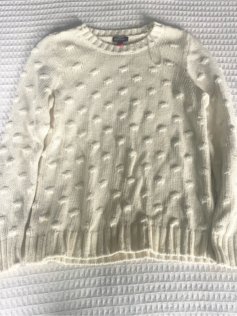 Vince Camuto Cream Textured Crewneck Sweater small
